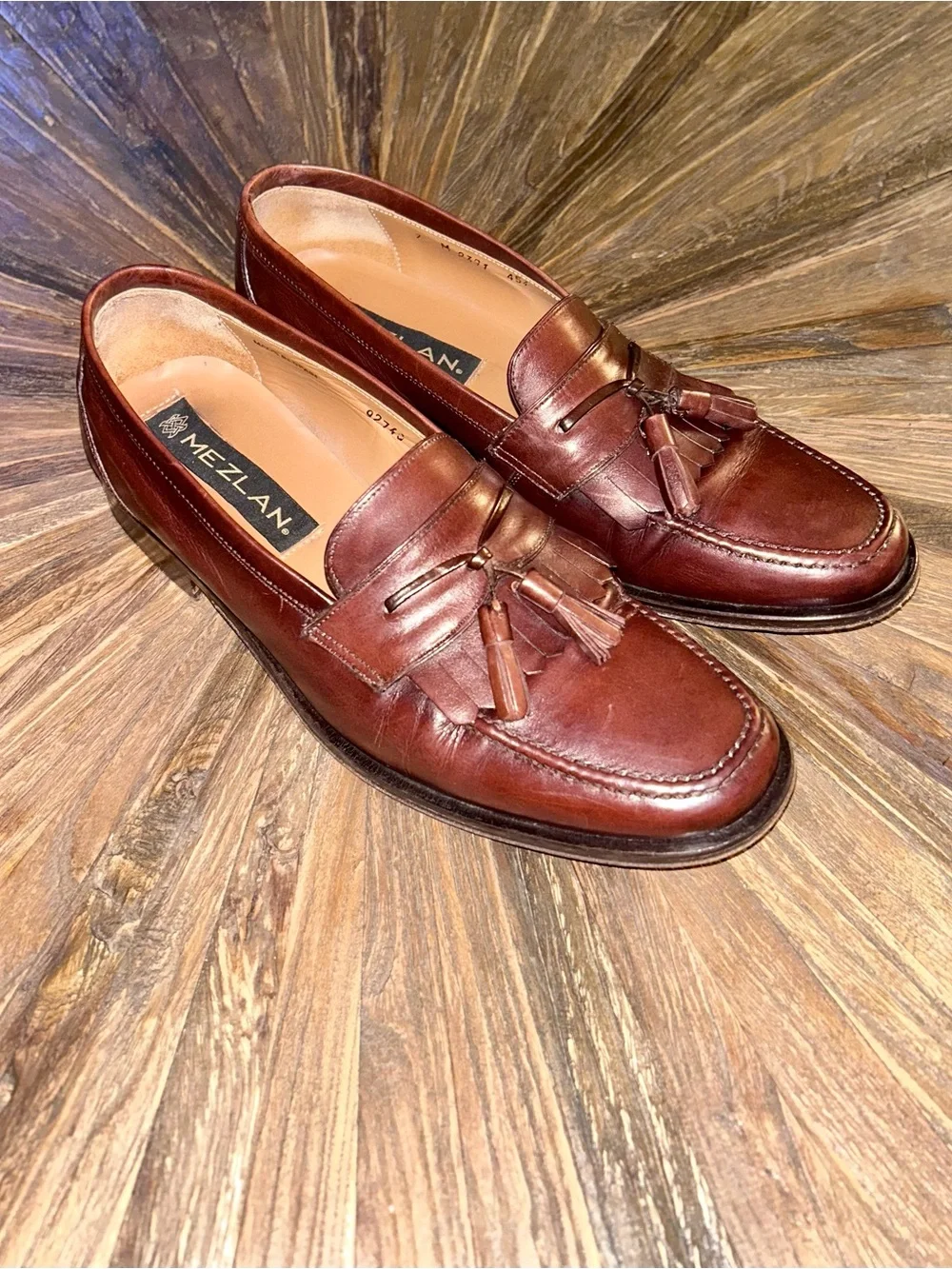 Mezlan Cognac Leather Tassel Loafers